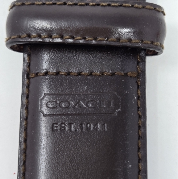 COACH CHOCOLATE BROWN LEATHER BELT GOLD BUCKLE MEN SIZE 34 MENSWEAR CLASSIC - Picture 4 of 13